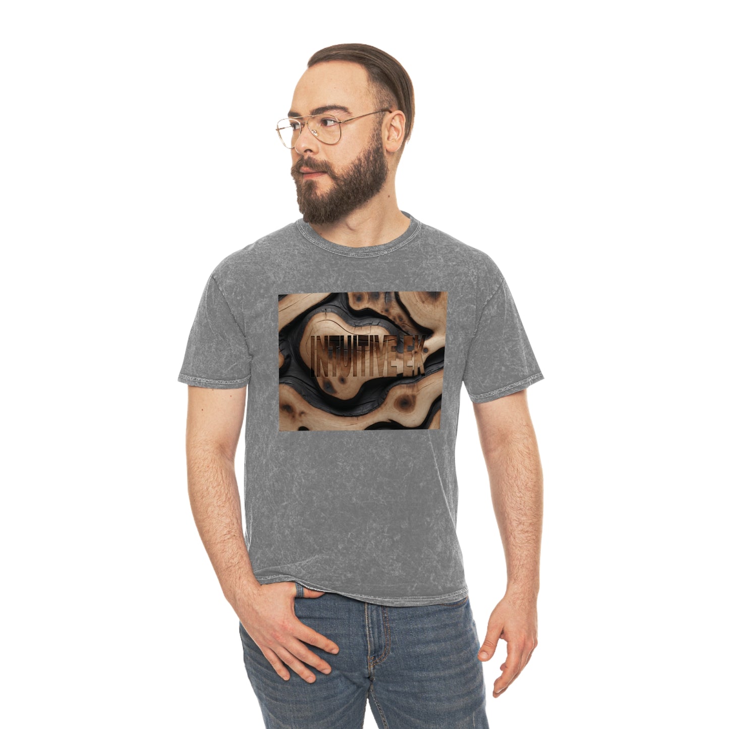 Rustic"INTUITIVE EK" Embossed Hand-Dyed T-Shirt | Vintage Wood Texture Design | 100% Cotton