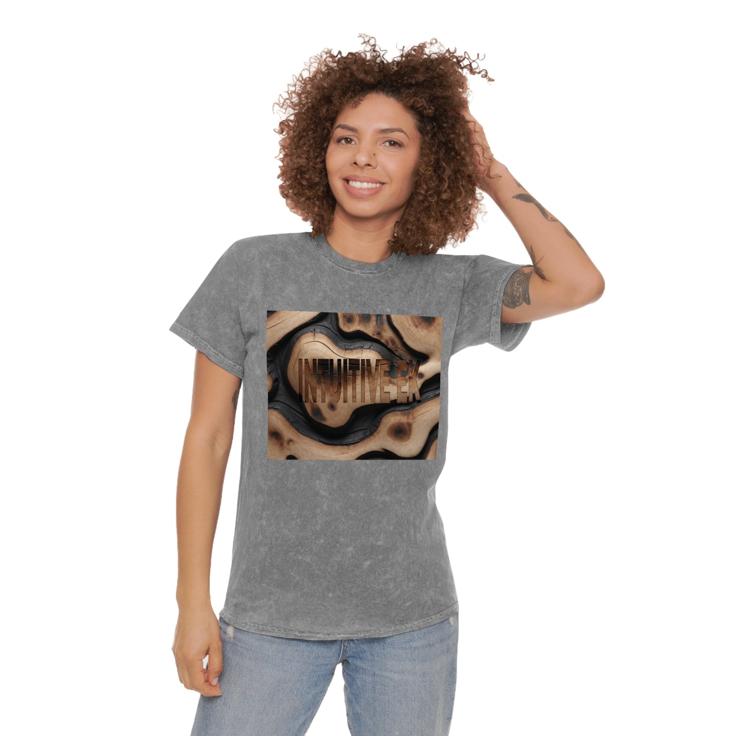 Rustic"INTUITIVE EK" Embossed Hand-Dyed T-Shirt | Vintage Wood Texture Design | 100% Cotton