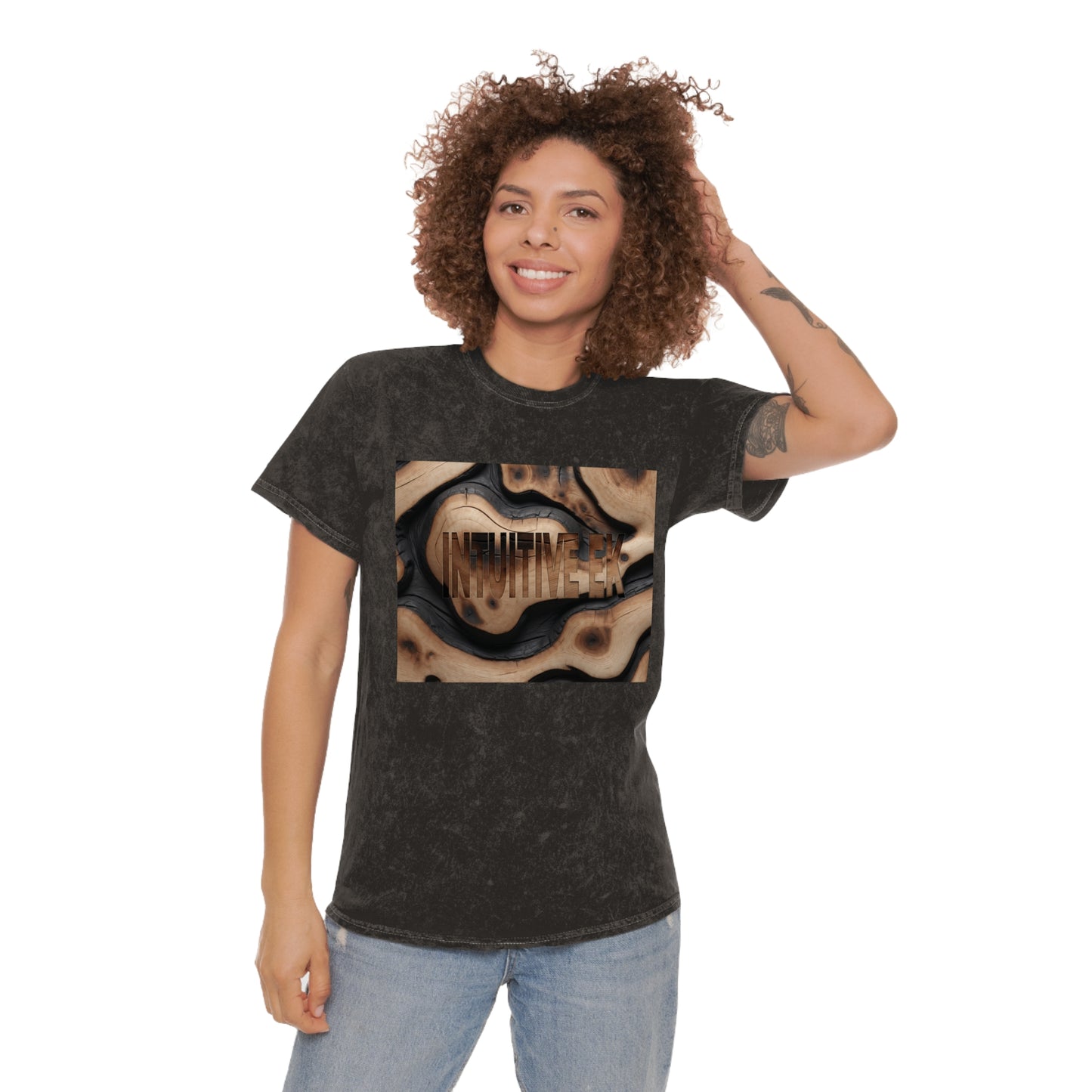 Rustic"INTUITIVE EK" Embossed Hand-Dyed T-Shirt | Vintage Wood Texture Design | 100% Cotton